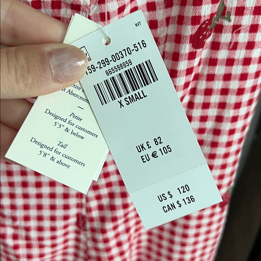 Abercrombie & Fitch Mila Midi Dress Red Gingham Size XS - Picture 7 of 8